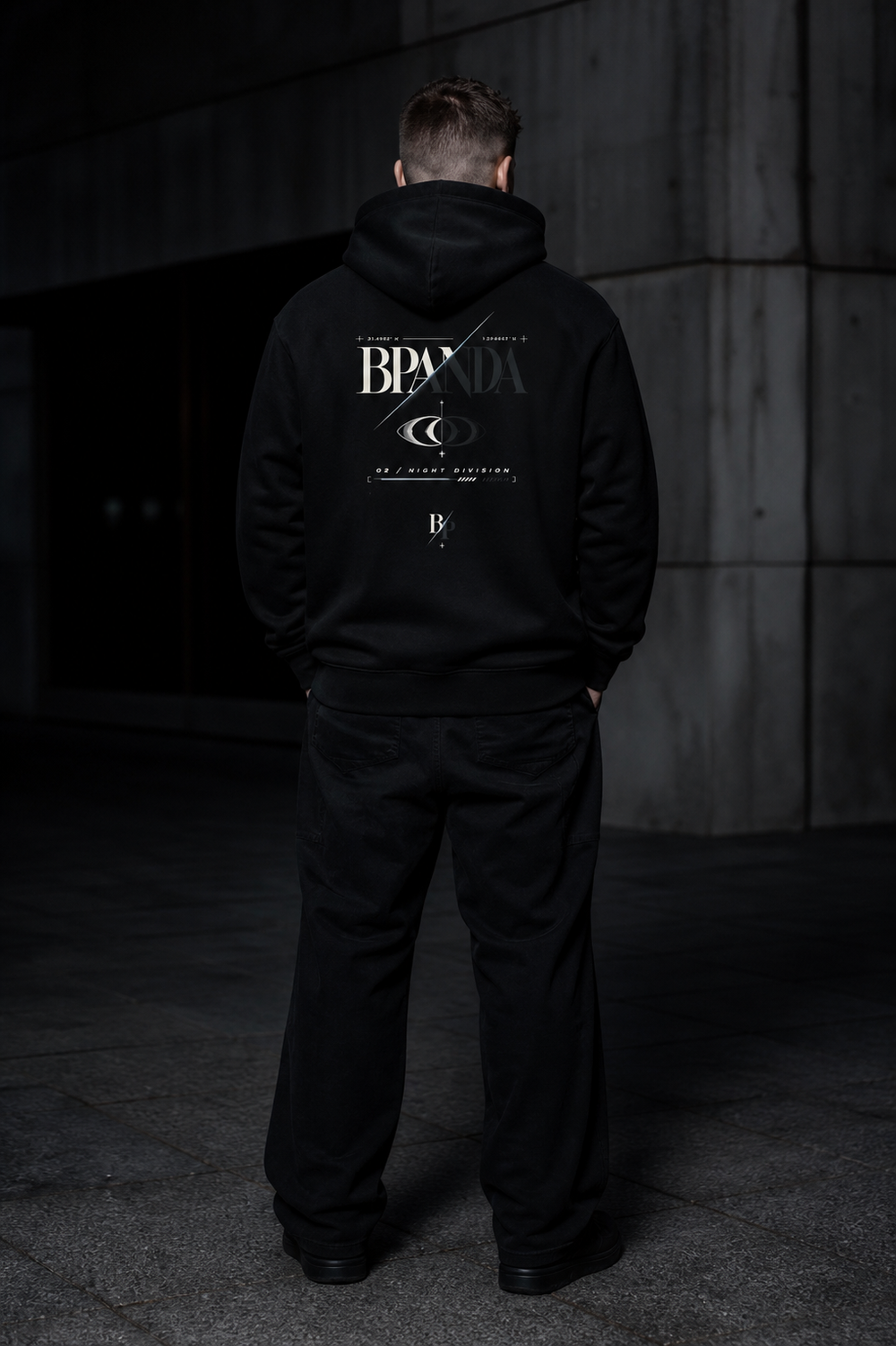 Male model wearing BPANDA Night Signal Heavyweight Hoodie