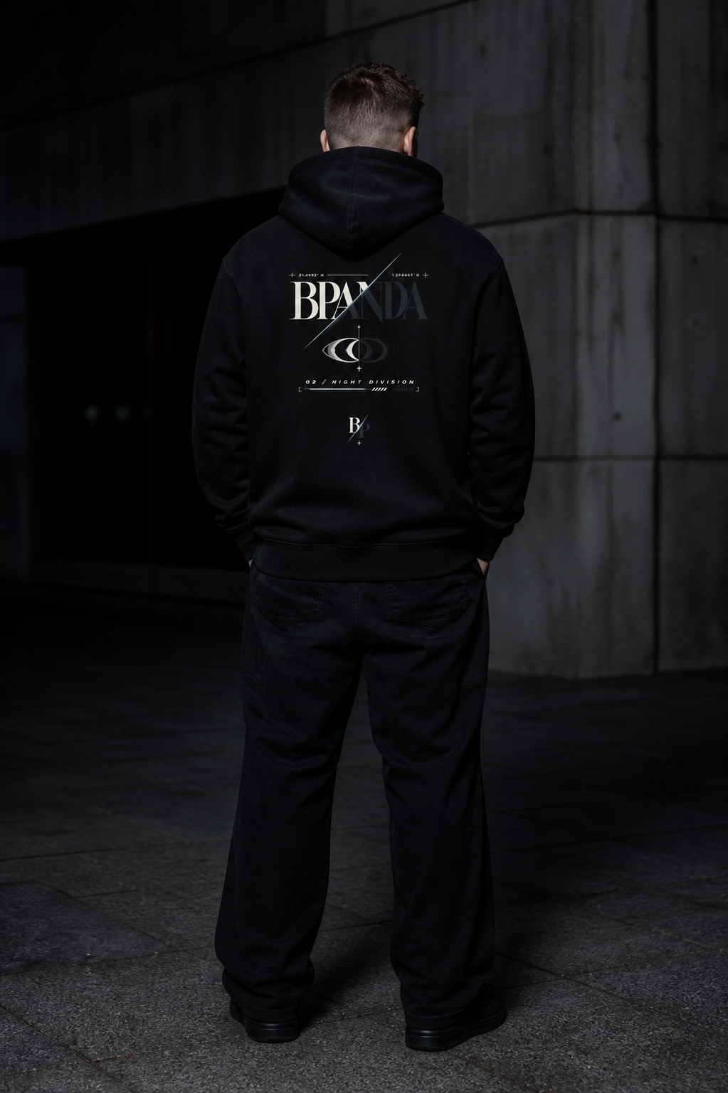 Male model wearing BPANDA Night Signal Heavyweight Hoodie