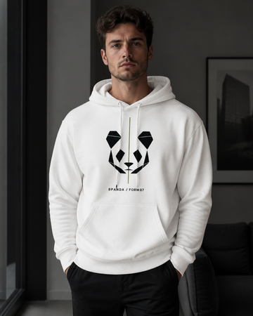 Male model wearing the BPANDA Form 07 graphic hoodie